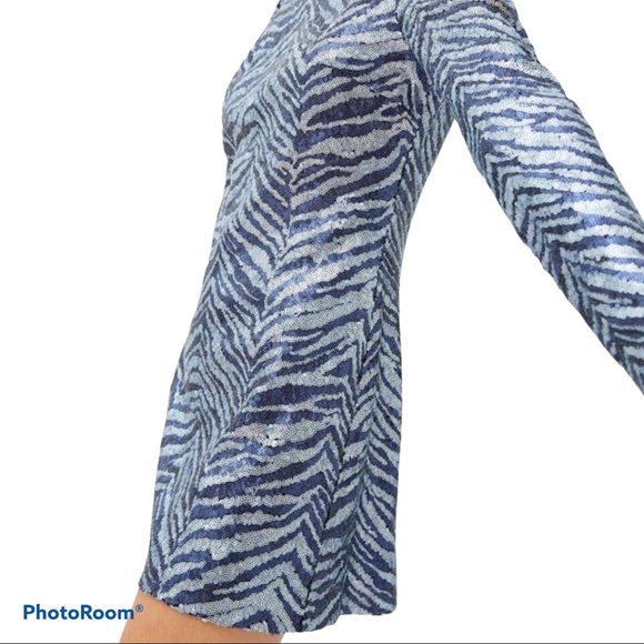 URBAN OUTFITTERS Zebra Sequin Mini Dress Navy Blue S/P - Picture 5 of 17